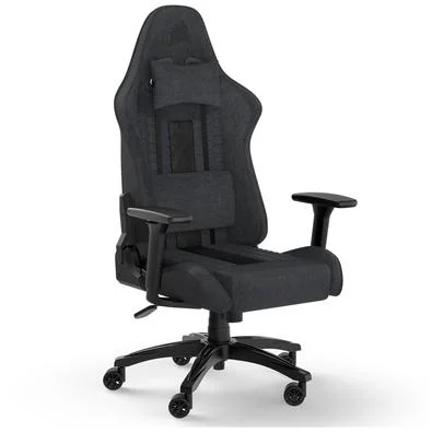 Cadeira Corsair TC100 Relaxed com design ergonômico, apoio de braço ajustável e almofadas removíveis. Modelo premium para jogadores exigentes.