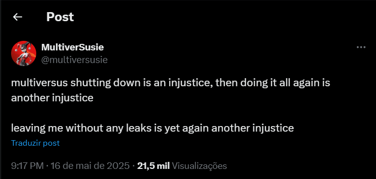 Postagem sobre possível lançamento de Injustice 3